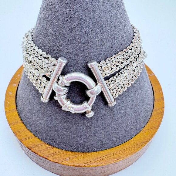 Milor Sterling Silver 925 Ten Strand Circle Link Chain Bracelet Size 7.5" Length - Picture 1 of 12